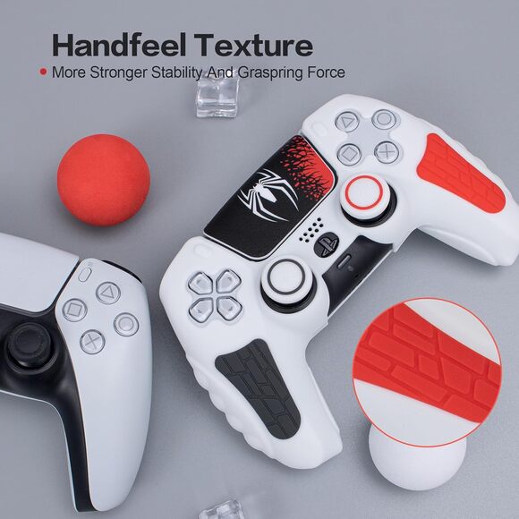 White PS5 Spider Grip Case Cover + Thumb Grips Set Silicone Anti-Slip DualSense - Picture 3 of 3
